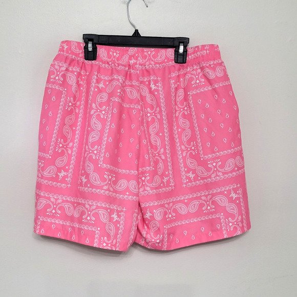 Mens Medium Pink Bandana Paisley Shorts Workout Boxing Running Streetwear - Picture 2 of 6